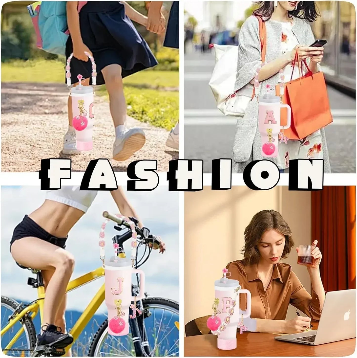 12PCS Cup Accessories for Stanley Cup 30oz 40oz Straw Cover Cap Water Bottle Handle Strap Boot Chains Personalized Sticker