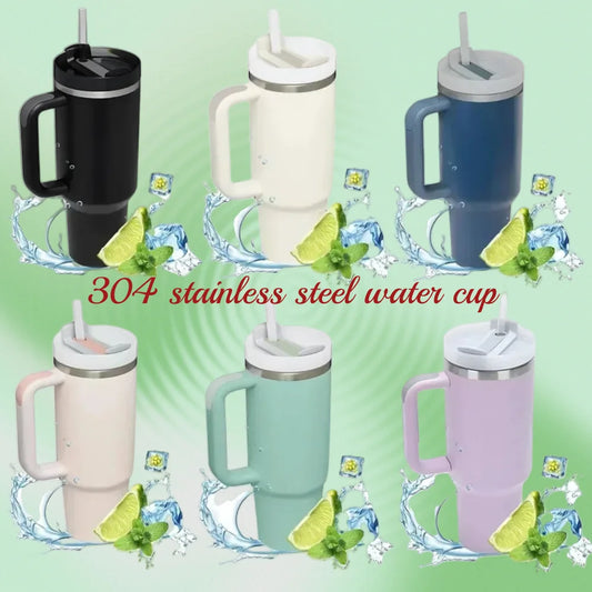 Large capacity 1200ML 304 stainless steel insulated water bottle insulated coffee cart cup hot and cold cups, straw with handle
