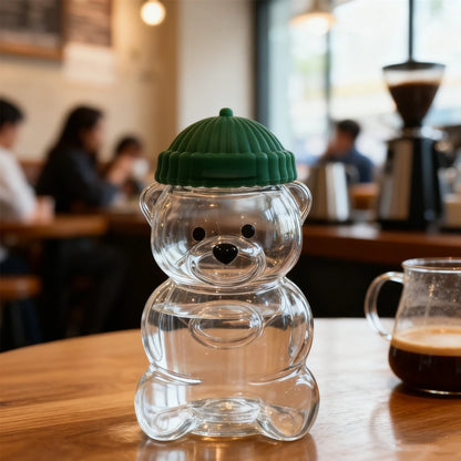 Coffee Cup Cute Little Bear Straw Plastic Water Cup Durable Coffee Wine Mike Beverage Cup for Birthday and Christmas Gifts