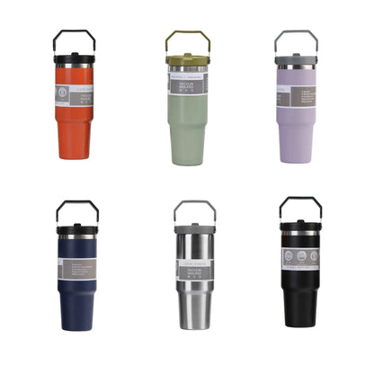 30oz Large Capacity Portable Car Cup Stainless Steel Thermos Cup with Straw & Handle Travel Sports Water Bottle Vacuum Flask