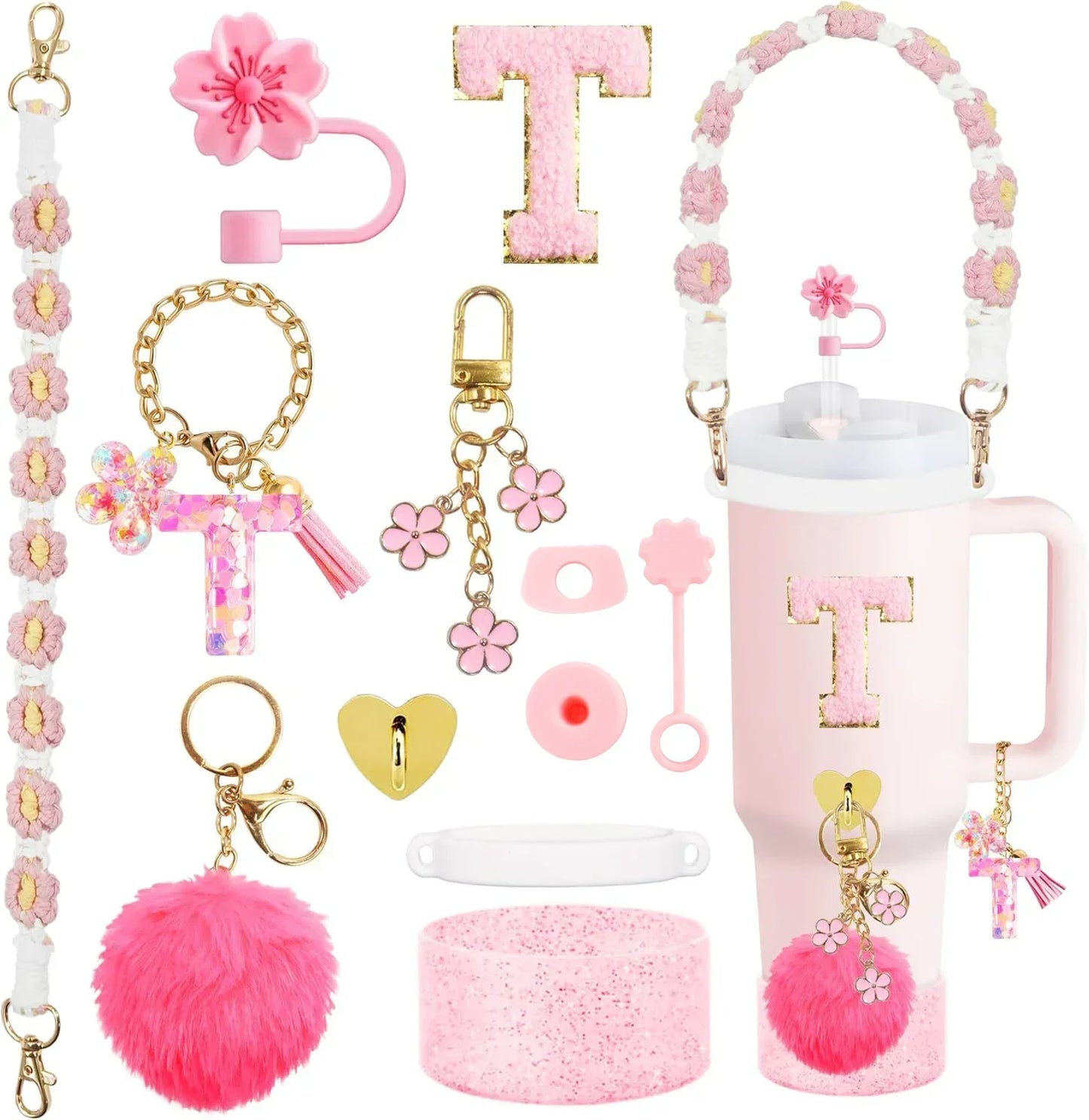 12PCS Cup Accessories for Stanley Cup 30oz 40oz Straw Cover Cap Water Bottle Handle Strap Boot Chains Personalized Sticker