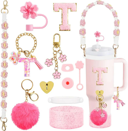 12PCS Cup Accessories for Stanley Cup 30oz 40oz Straw Cover Cap Water Bottle Handle Strap Boot Chains Personalized Sticker