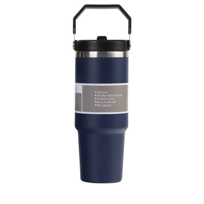 30oz Large Capacity Portable Car Cup Stainless Steel Thermos Cup with Straw & Handle Travel Sports Water Bottle Vacuum Flask