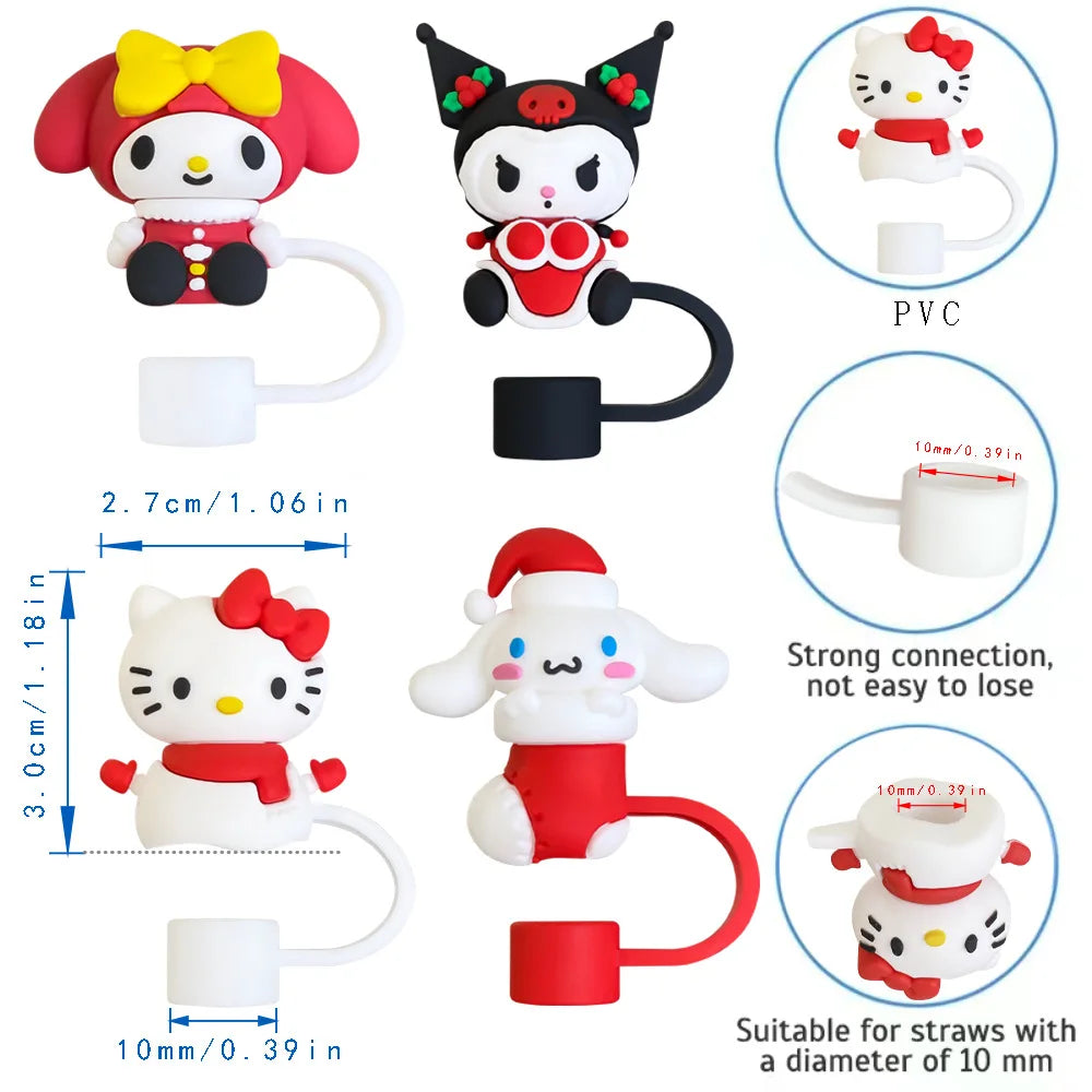 3D cute Sanrio Cartoon Straw Covers For Stanley Water Glass Bottle Drinking Dust Cap Straw Tip Cover Cup Accessories For 10mm ﻿