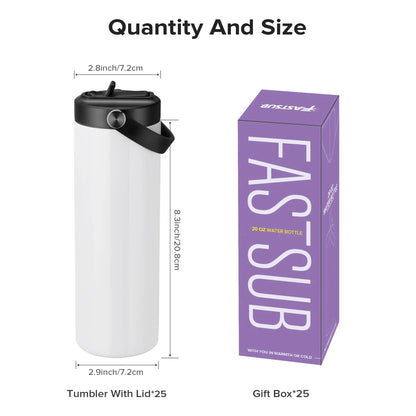 12/25 Pack 20OZ Sublimation Blanks Tumbler, Vacuum Flap With Flip nozzle, Perfect for Fitness Travel and Sports water Bottles