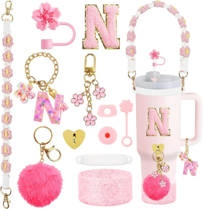 12PCS Cup Accessories for Stanley Cup 30oz 40oz Straw Cover Cap Water Bottle Handle Strap Boot Chains Personalized Sticker