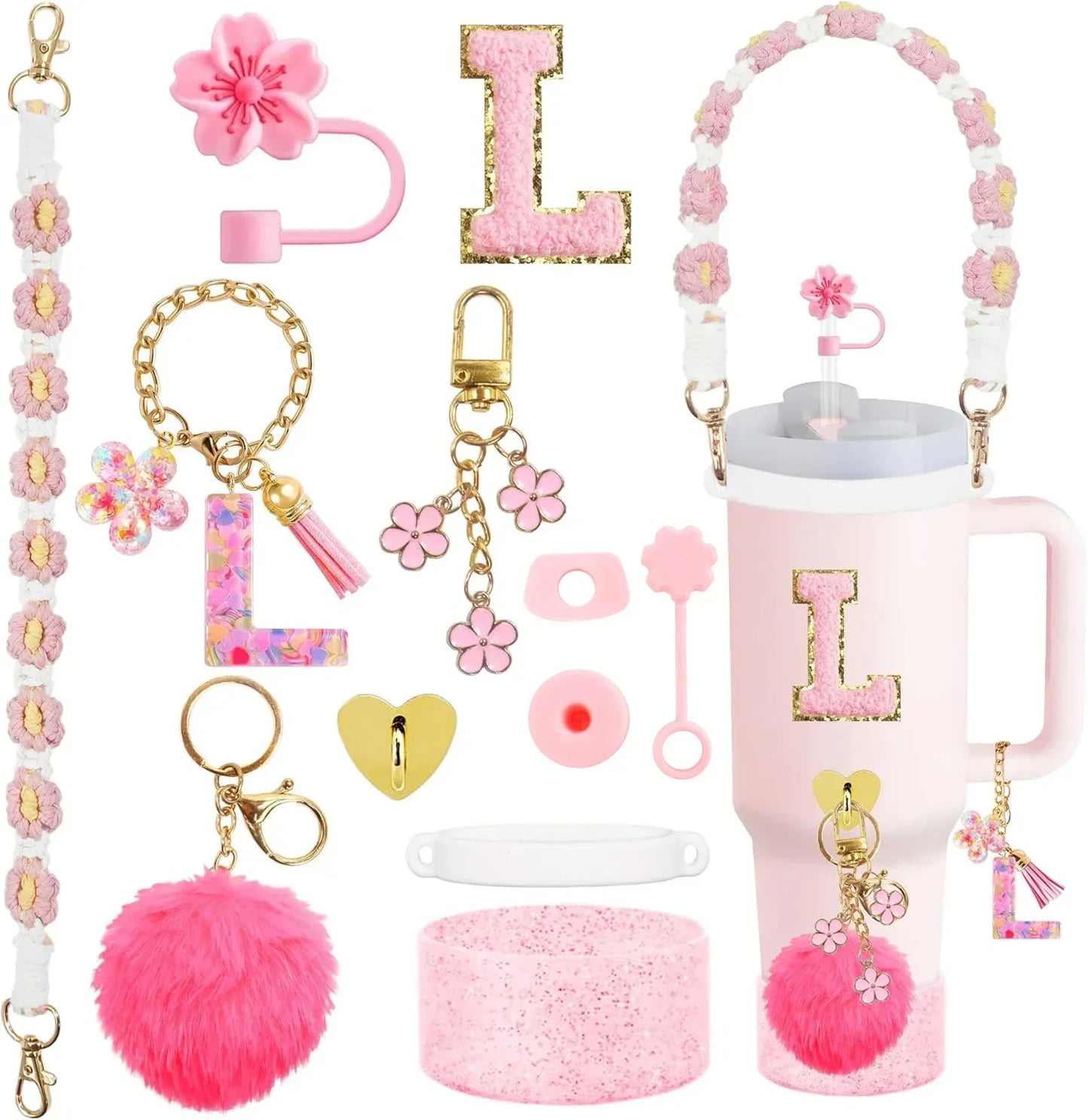 12PCS Cup Accessories for Stanley Cup 30oz 40oz Straw Cover Cap Water Bottle Handle Strap Boot Chains Personalized Sticker